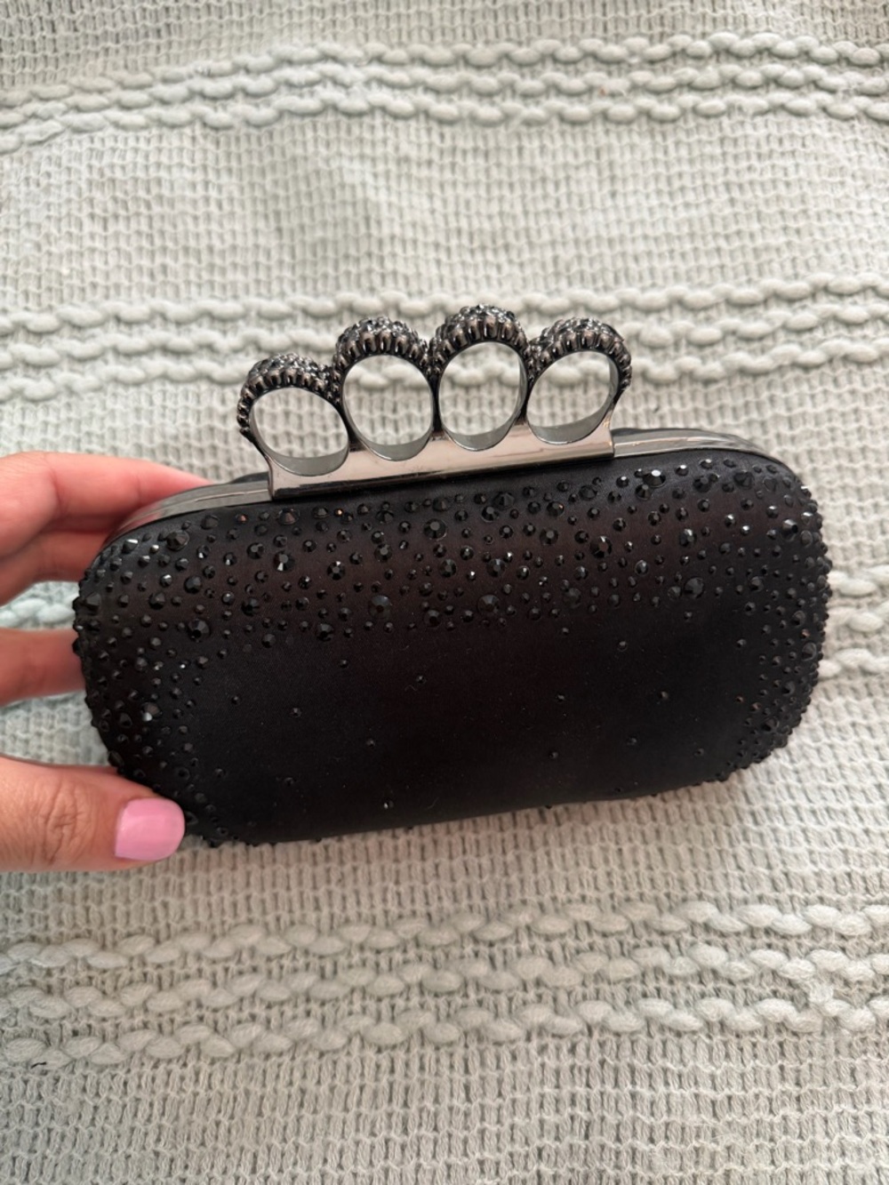 Charming Charlie Black Crystal Knuckle-Handle Clutch - Picture 3 of 9